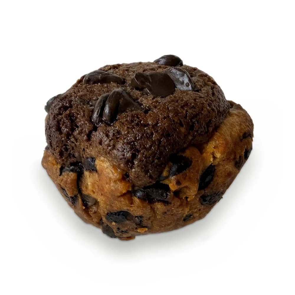A brookie muffin, half brownie and half chocolate-chip cookie