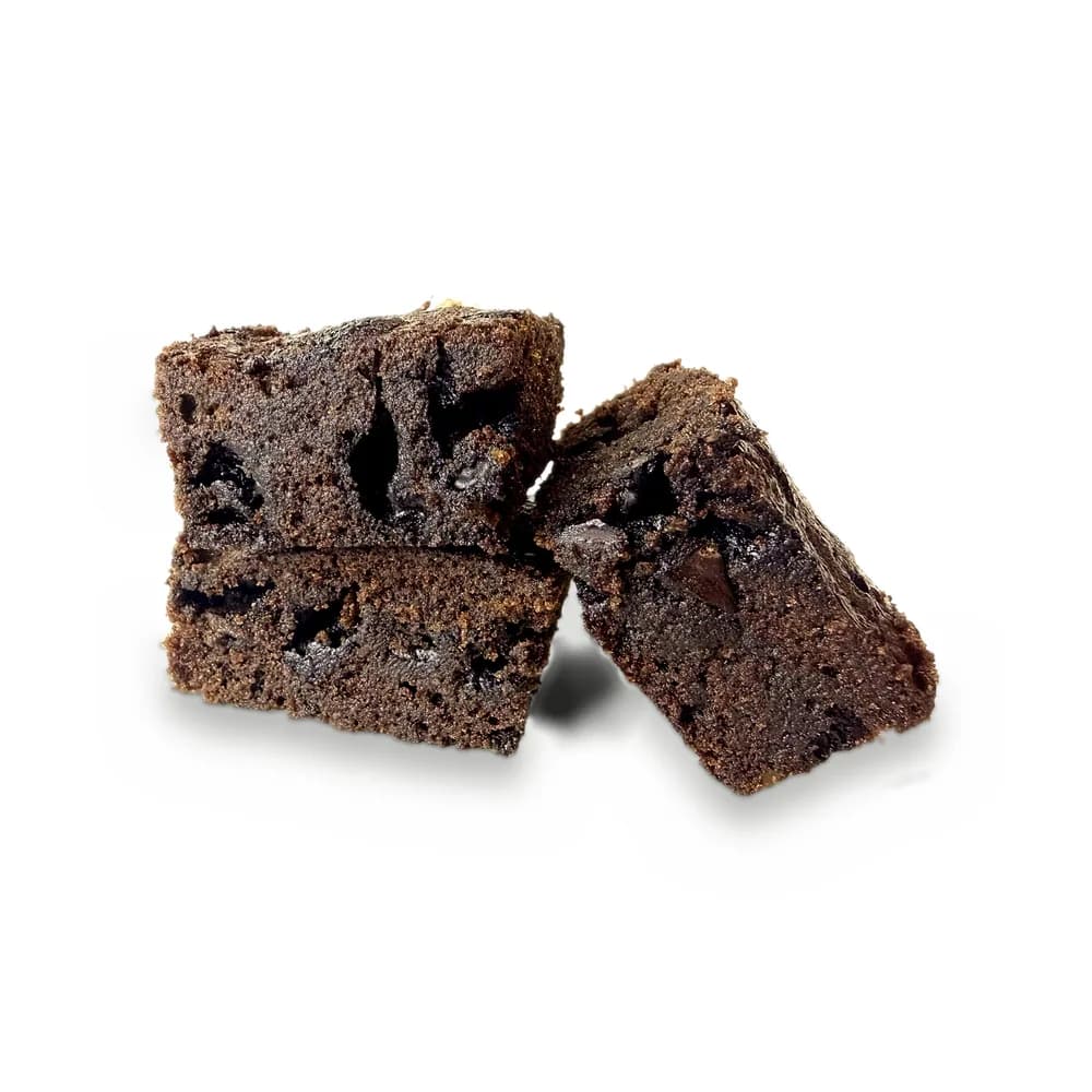 Two dark gluten-free, no-sugar-added brownies