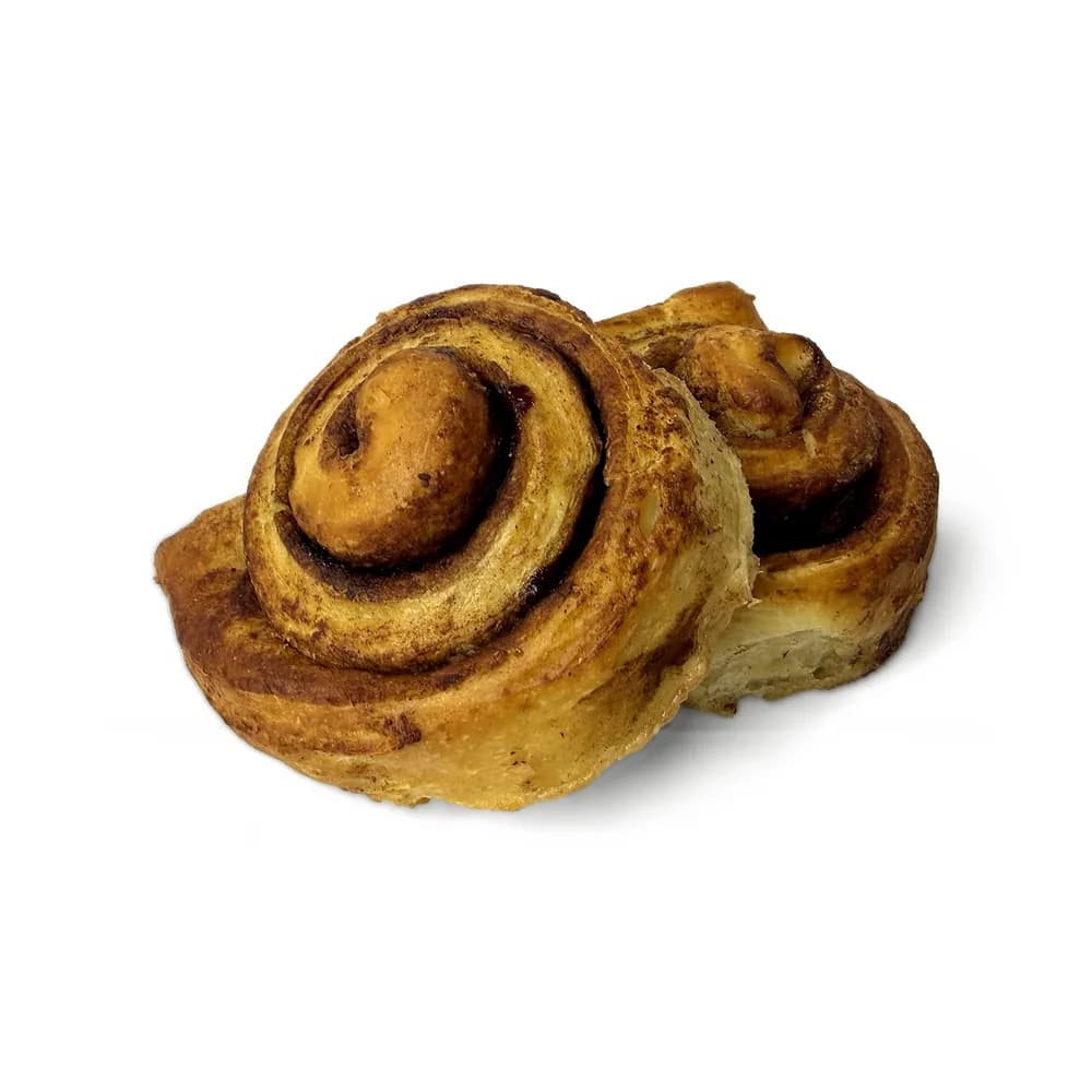 Two freshly baked cinnamon rolls