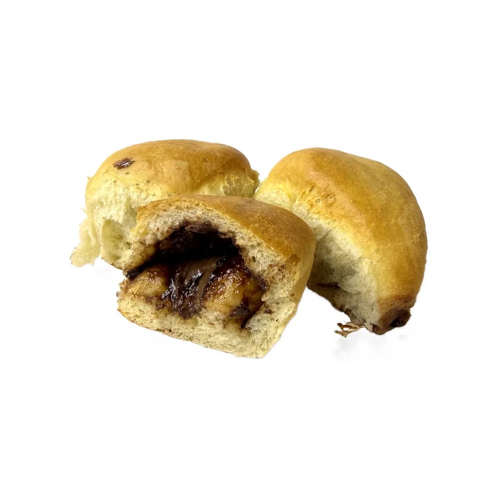 Brioche buns pulled apart to show a Nutella centre