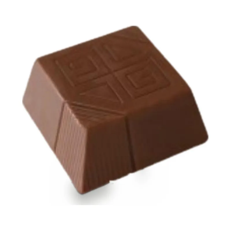A milk chocolate square with an embossed top