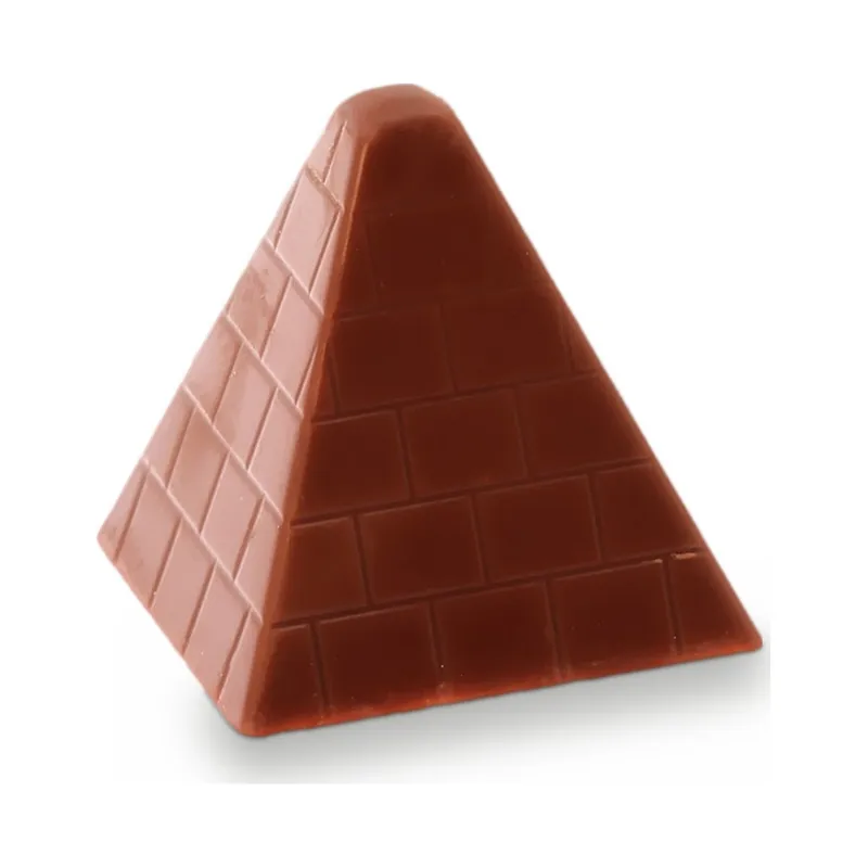 A milk chocolate pyramid with a brick pattern