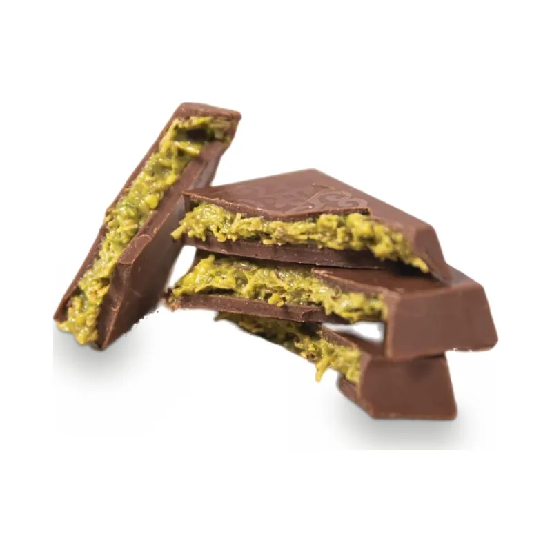 Chocolate pieces layered with pistachio