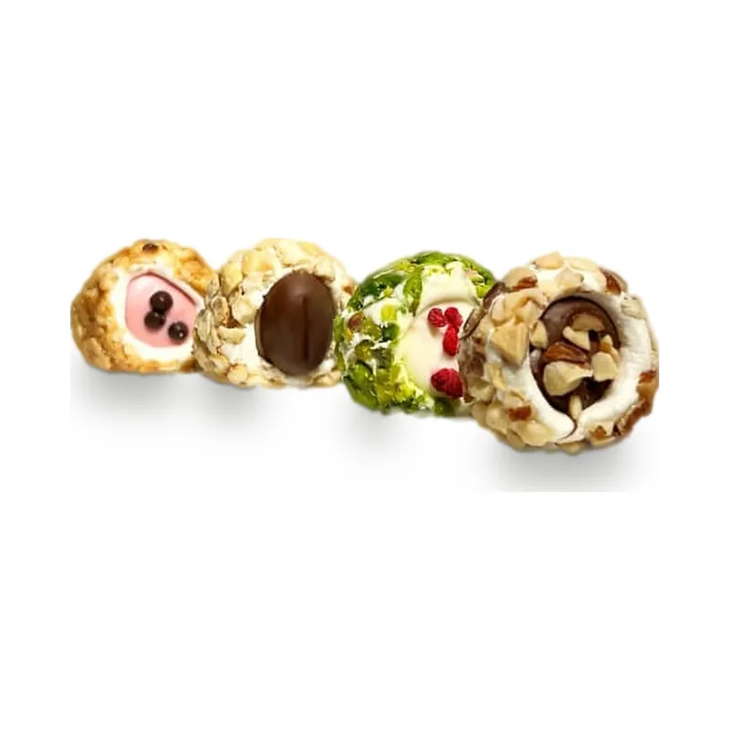 A row of nut and fruit clusters