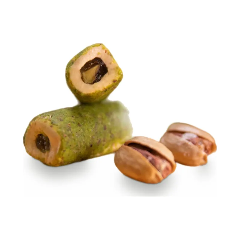 Pistachio rolls beside whole pistachios