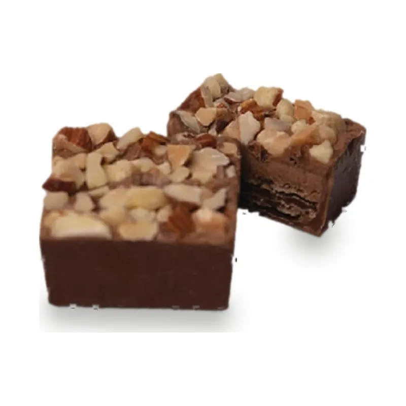 Chocolate squares topped with chopped nuts