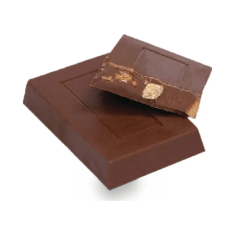 Milk chocolate bar pieces with nuts inside