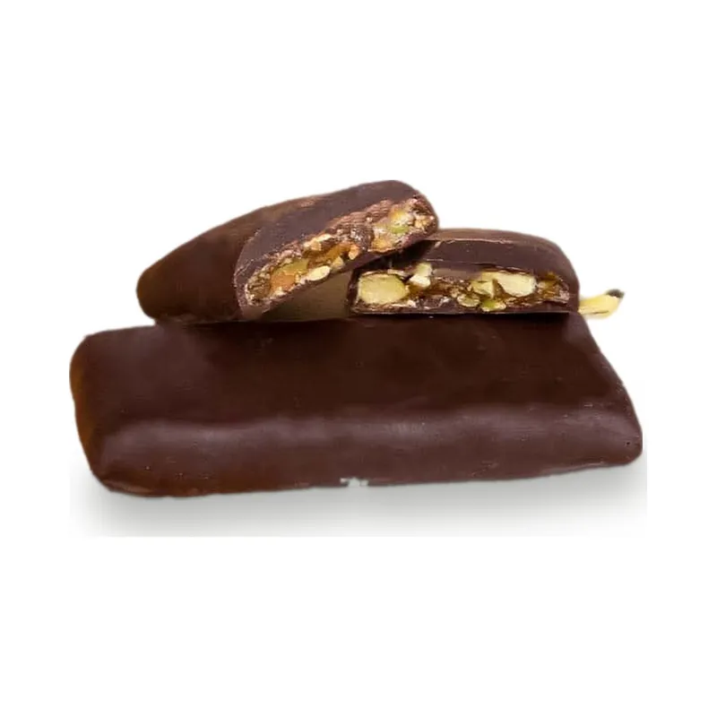 Dark chocolate bar pieces filled with pistachio