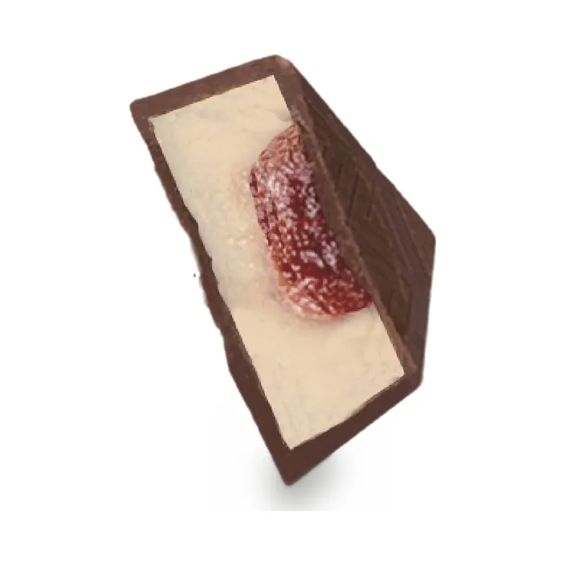 A chocolate wedge with a fruit jelly centre