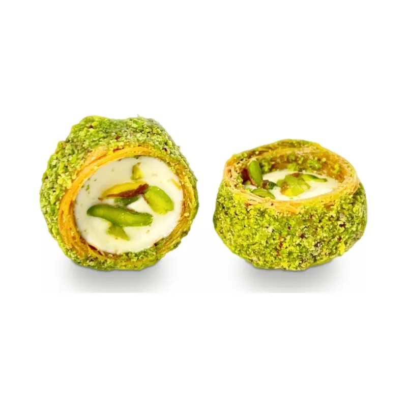 Pistachio-crusted rounds, one cut open