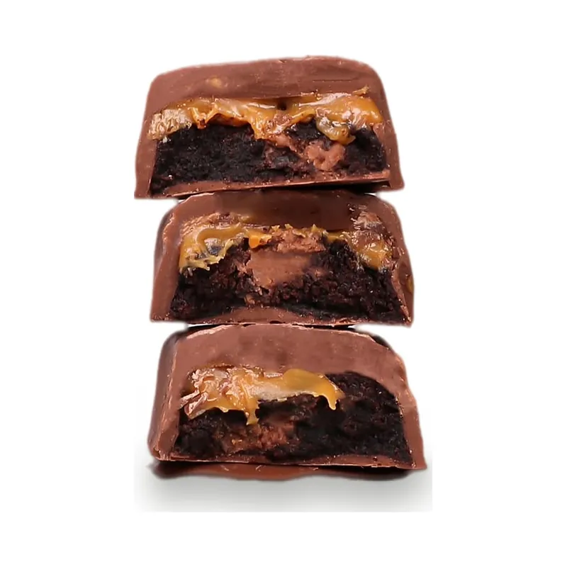 Stacked chocolate bars with a caramel centre